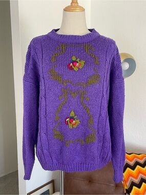 Vintage 1980s Wye Oaks Grandma Farmhouse Floral Knit Sweater